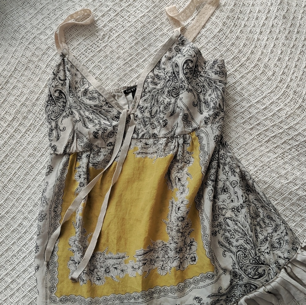 Lucky Brand, Floral Cotton Silk Tank Grey Yellow